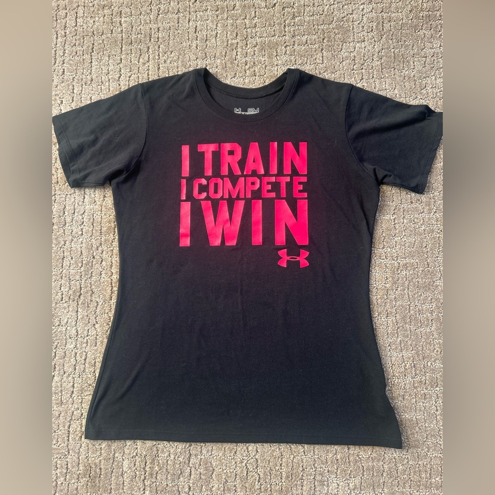 Under Armour Black Tee with Vibrant Pink Text